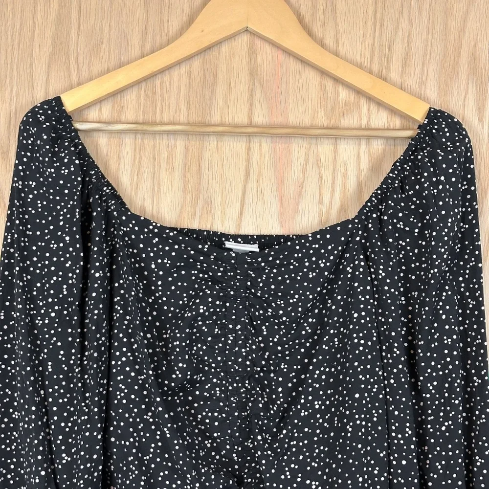 A New Day Black Polka Dot Ruched Long Sleeve Crop Top Medium - Picture 3 of 8